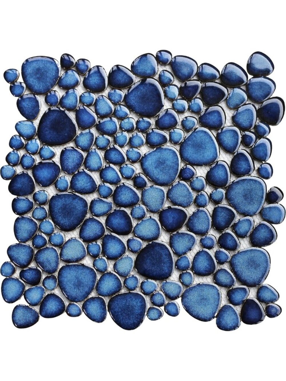 Cobalt Blue Pebble Mosaic Tiles for Shower & Bathroom Floor - Set of 5 Sheets